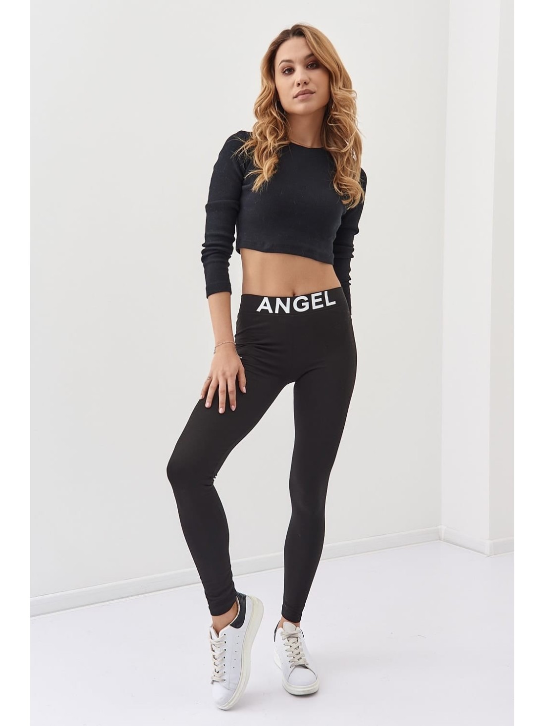 Baumwoll-Leggings mit Aufschrift an der Taille, schwarz 03153 – Online-Shop – Boutique